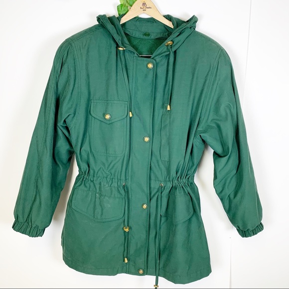 GALLERY -Green Utility Coat Cinched Waist Zip Up M - Picture 6 of 8